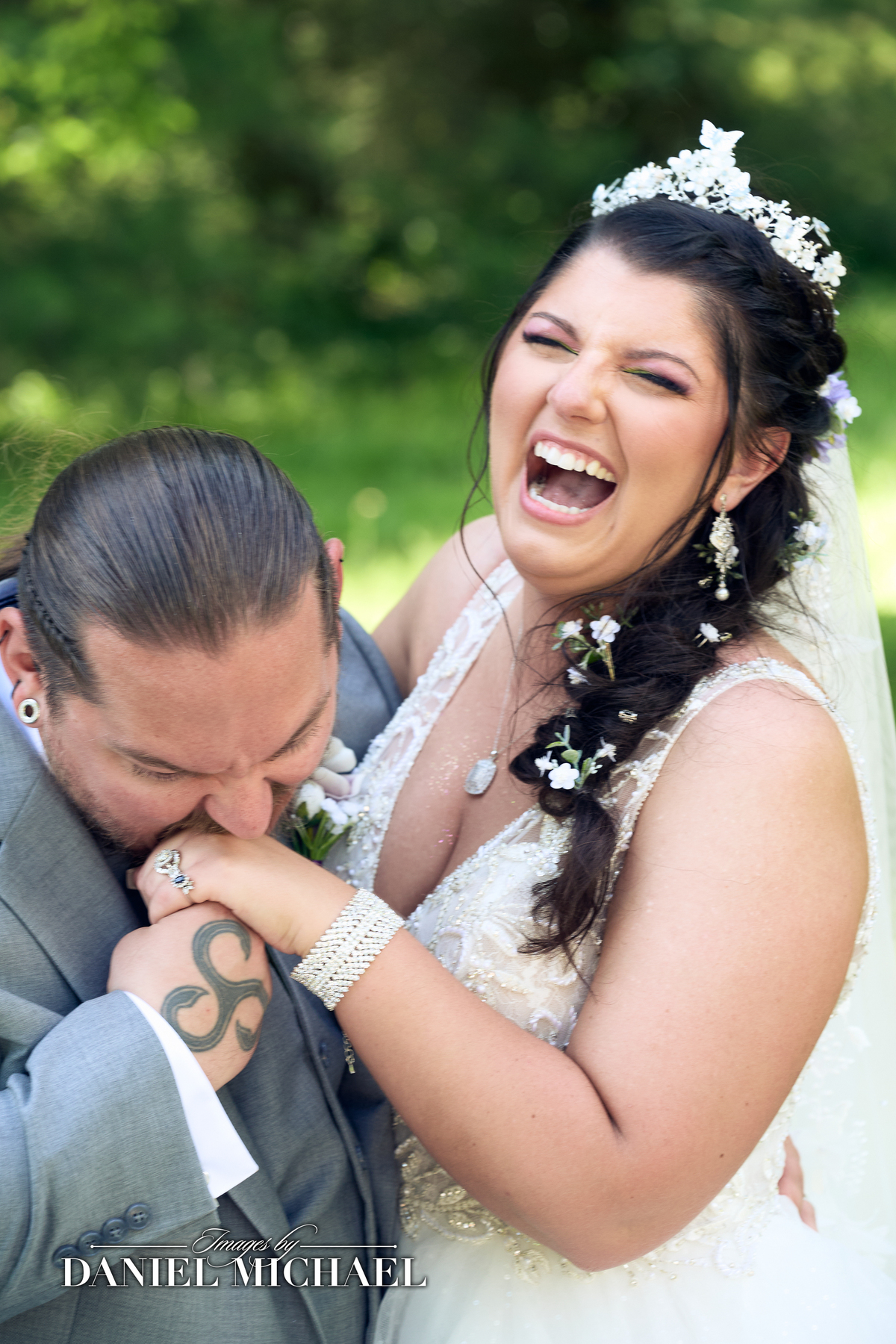Editorial Photojournalism of Wedding Couple Laughing during their Photography